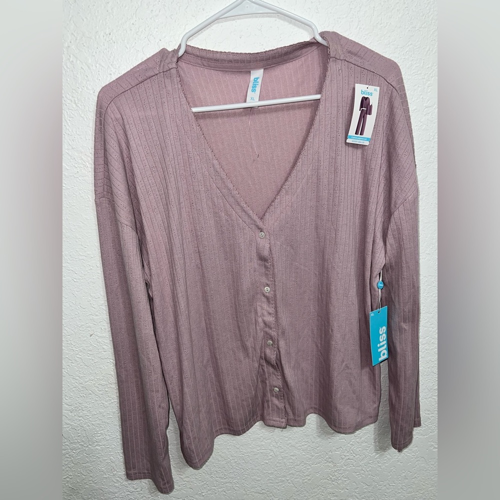 Bliss Pink Ribbed Buttoned 3 Piece Pajamas